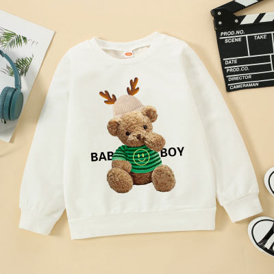 Kid Boy Solid Christmas Bear Printed Sweatshirt