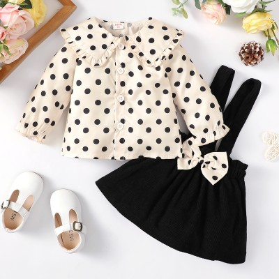 Hibobi Baby Polka Dot Bowknot Decor Shirt & Overalls Shirt