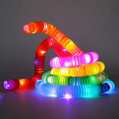 Brinquedos de descompressão LED de fole com tubo de expansão luminoso