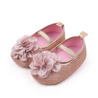 Chaussures de princesse pour bébés filles de 0 à 12 mois, chaussures à semelle souple, chaussures de princesse à fleurs et paillettes, chaussures habillées  Rose