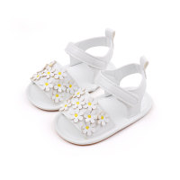 Sandalias planas antideslizantes con decoración floral para niña adecuadas para la vida diaria  Blanco