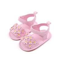 Sandales plates antidérapantes décoratives florales pour bébé fille, adaptées à la vie quotidienne  Rose