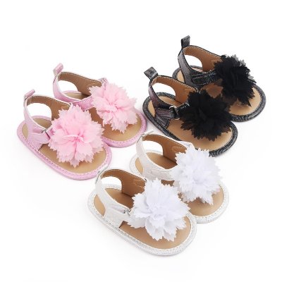 Baby Solid Color Flower Decor Open Toed Velcro Sandals