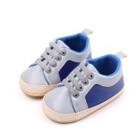 Zapatos de bebé de primavera y otoño, zapatos de bebé de 0 a 12 meses, zapatos para niños pequeños, zapatos de bebé de cuero PU a juego de colores, suela suave  Azul