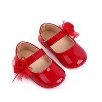 Baby Solid Color Flowers Baby Shoes  Red