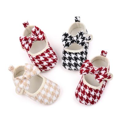 Chaussures d'intérieur pour bébé en bas âge, vente directe d'usine, chaussures de princesse à carreaux avec nœud