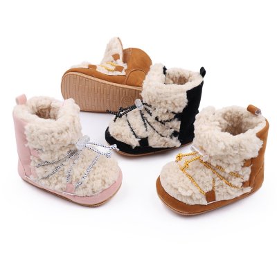 Scarpe con stivali in cotone e velluto corallo caldo con suola in gomma per bambini