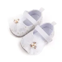 Baby Solid Color Flowers Baby Shoes  White