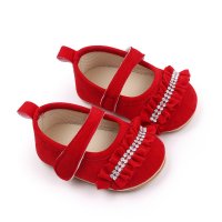 طفلة بلون منزعج منقوشة المرقعة أحذية فيلكرو  أحمر