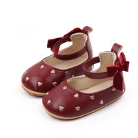 Baby girl bow decorative embroidered love flat non-slip princess shoes suitable for parties  Burgundy