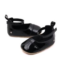Zapatos de princesa para bebé de 0 a 1 año, zapatos de cuero brillante de PU, zapatos individuales para bebé, zapatos de suela blanda para niño pequeño  Negro