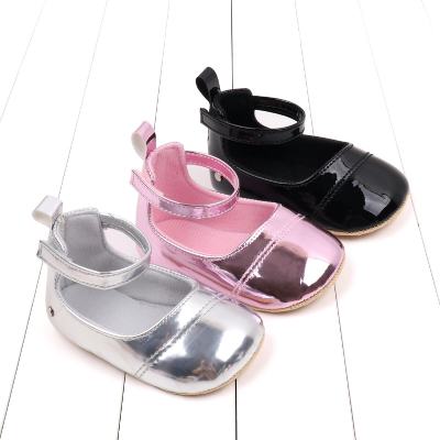 Sapatos de princesa para bebês de 0 a 1 ano, sapatos de couro pu brilhante, sapatos únicos, sola macia, sapatos para crianças pequenas
