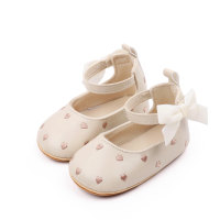 Baby girl bow decorative embroidered love flat non-slip princess shoes suitable for parties  Apricot