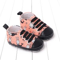 Baby Allover Cartoon Pattern Lace-up Shoes  Orange