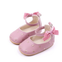 Zapatos de princesa antideslizantes planos con corazón de amor bordado con decoración de lazo para niñas, adecuados para fiesta  Rosado