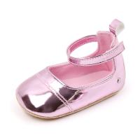 Zapatos de princesa para bebé de 0 a 1 año, zapatos de cuero brillante de PU, zapatos individuales para bebé, zapatos de suela blanda para niño pequeño  Rosado