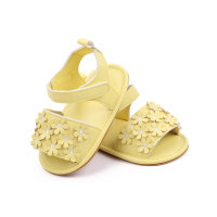 Flache, rutschfeste Sandalen mit floralem Dekor für Mädchen, geeignet für den Alltag  Gelb