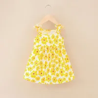 Toddler Girls Floral Suspender Skirt  Yellow