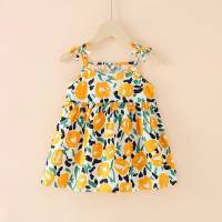 Toddler Girls Floral Suspender Skirt  Orange