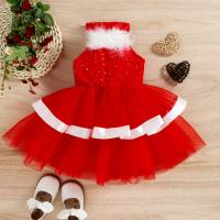 Christmas Princess Dress Baby Girl Mesh Halter Neck Tutu Skirt  Red