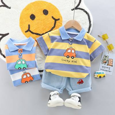 Toddler Boy shirt collar Stripe Leisure style Two-piece Top+Pants Shirt suit