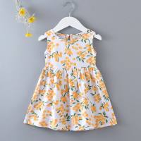 Toddler girl Floral Princess Dress Cotton Silk Beach Dress  Yellow