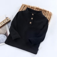 Toddler Boy Dralon Solid Color Stand Up Collar Button Front Long Sleeve Bottoming Shirt  Black