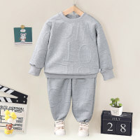 2-piece Toddler Boy Solid Color Textured Letter Printed Long Sleeve Top & Pencil Pants  Gray