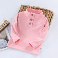 Toddler Boy Dralon Solid Color Stand Up Collar Button Front Long Sleeve Bottoming Shirt  Pink