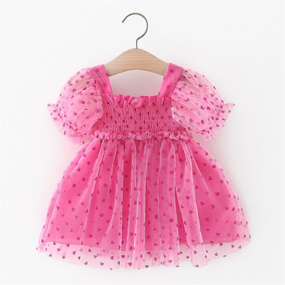 Toddler Girl Puff Sleeve Daily Elegant Patchwork Smocking Mesh Tutu Dress