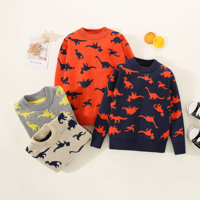 Toddler Boy Allover Dinosaur Pattern Knitted Sweater