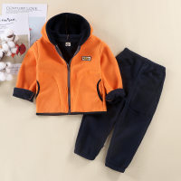 2-piece Toddler Boy Polar Fleece Solid Color Hooded Zip-up Jacket & Matching Pants  Orange