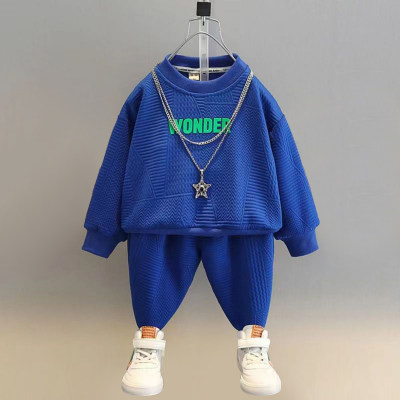 2-piece Toddler Boy Solid Color Textured Letter Printed Sweatshirt & Matching Pants