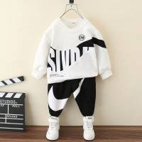 Toddler Boy Color-block Letter Printed Long Sleeve Top & Pants  White
