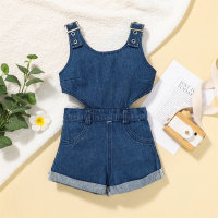 Toddler Girls Pocket Solid Color-block Hollow Out Overalls  Deep Blue