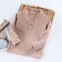 Toddler Boy Dralon Solid Color Stand Up Collar Button Front Long Sleeve Bottoming Shirt  Khaki
