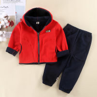 2-piece Toddler Boy Polar Fleece Solid Color Hooded Zip-up Jacket & Matching Pants  Red