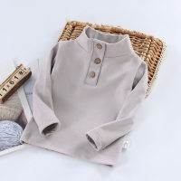 Toddler Boy Dralon Solid Color Stand Up Collar Button Front Long Sleeve Bottoming Shirt  Gray