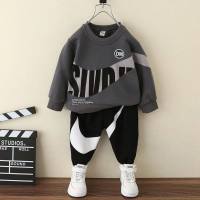 Toddler Boy Color-block Letter Printed Long Sleeve Top & Pants  Gray