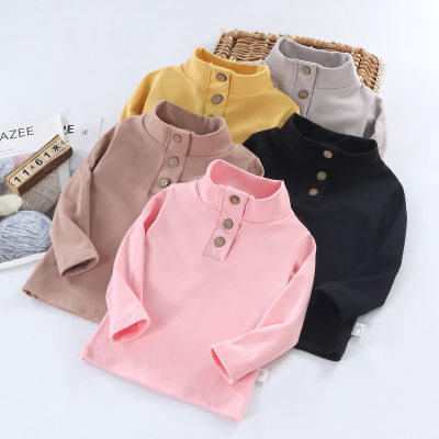 Toddler Boy Dralon Solid Color Stand Up Collar Button Front Long Sleeve Bottoming Shirt