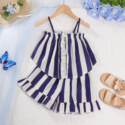 2-piece Toddler Girl Pure Cotton Striped Cami Top & Matching Shorts