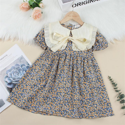 Kleinkind-Mädchen-süßes Blumenbogen-Knoten-Dekor-Kleid