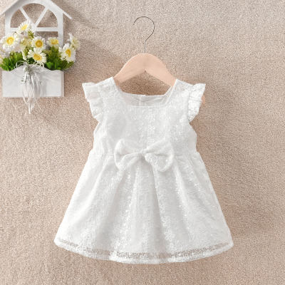 Baby Solid Color Bow Knot Decor Fly sleeves Skirt