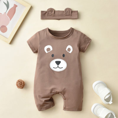 Baby Short Sleeve Animal Print Bodysuits with Headband