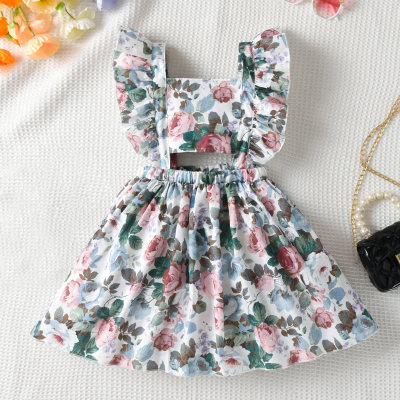Vestido infantil floral doce com babados e linha