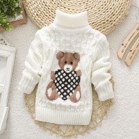 Bear Pattern Turtleneck Sweater for Toddler Girl  White