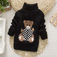 Bear Pattern Turtleneck Sweater for Toddler Girl  Black