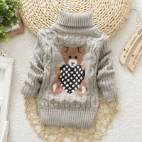 Bear Pattern Turtleneck Sweater for Toddler Girl  Gray