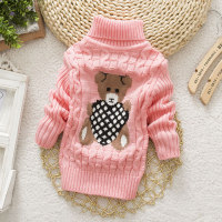 Bear Pattern Turtleneck Sweater for Toddler Girl  Pink