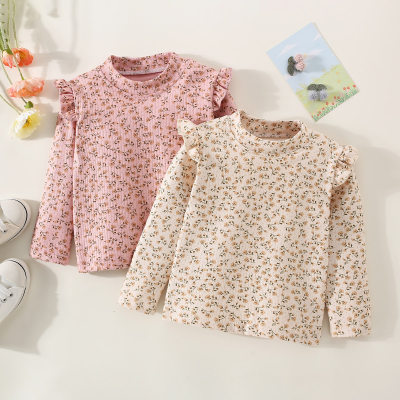 Toddler Girl Allover Floral Pattern Long Fly Sleeve T-shirt